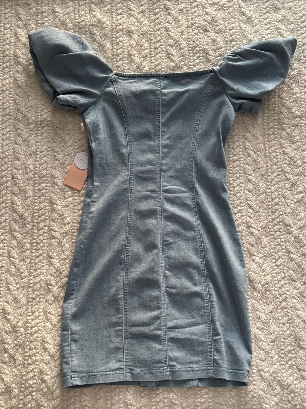 Light Blue Button-Front Puff Sleeve Denim Dress - Picture 2 of 3